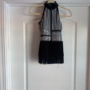 Weissman black and white/silver dance costume w/ fringe adult small style 14909